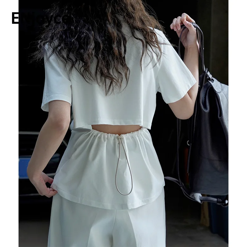 

2023 Summer Women Reveal Waist Short Sleeve T-shirt Female Comfortable Skin-friendly Tees Casual Slim Pullovers Tops
