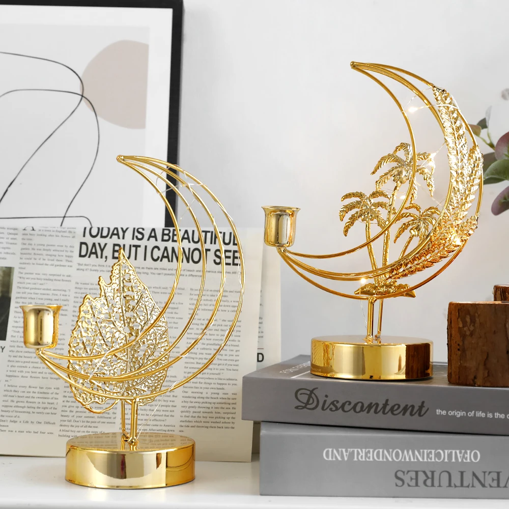  Eid Mubarak Gold Metall Kerzenständer Ramadan Dekorationen  Muslim Hohl Projektion Home Holder Decor Handwerk Kerzenständer Tisch