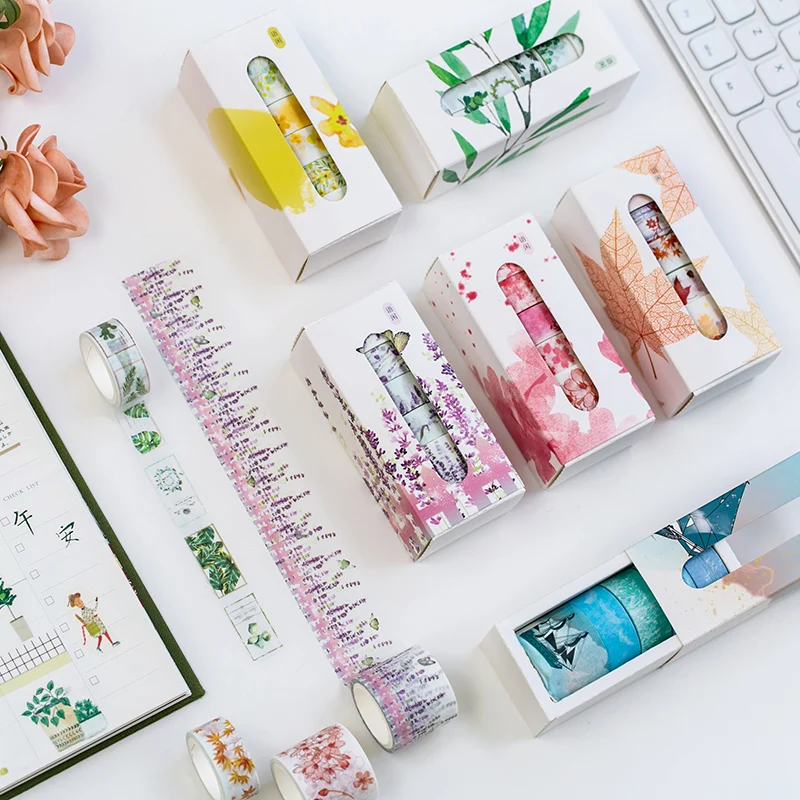 5 개/상자 꽃 Washi 테이프 Scrapbooking 용품 과일 식물 저널 일기 장식 Cinta Adhesiva Decorativa Washi 테이프