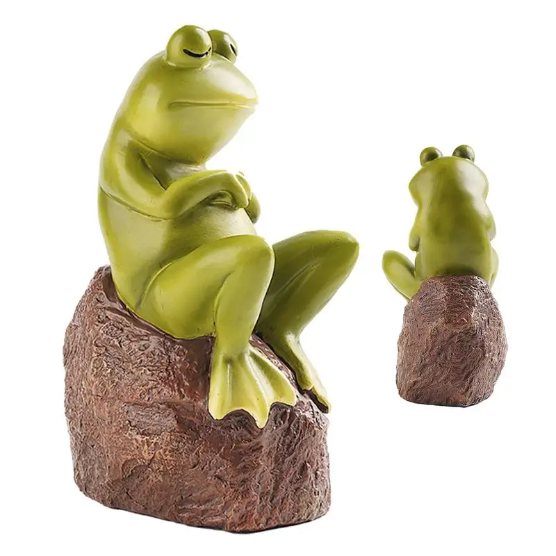 

Outdoor Frog Sculpture Realistic Resin Frog Sitting On Stone Statue Festive Creative Gifts For Adults Kids For Garden Entrance