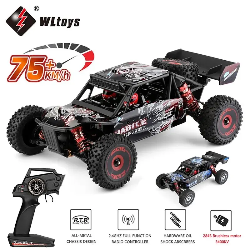 WLtoys 고속 리모컨 트럭, 4WD 오프로드 드리프트 클라이밍 레이싱 카, 남아용 장난감, 1/12 124016 124018 RC 자동차, 75 km/h