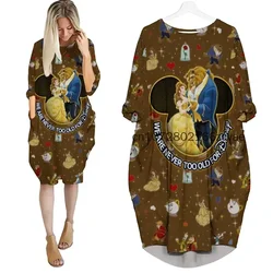 New Disney Dopey Women's Batwing Pocket Dress 3D Printed Disney Stitch Oversize Fashion Street Dress Long Sleeve Sleeping Dress