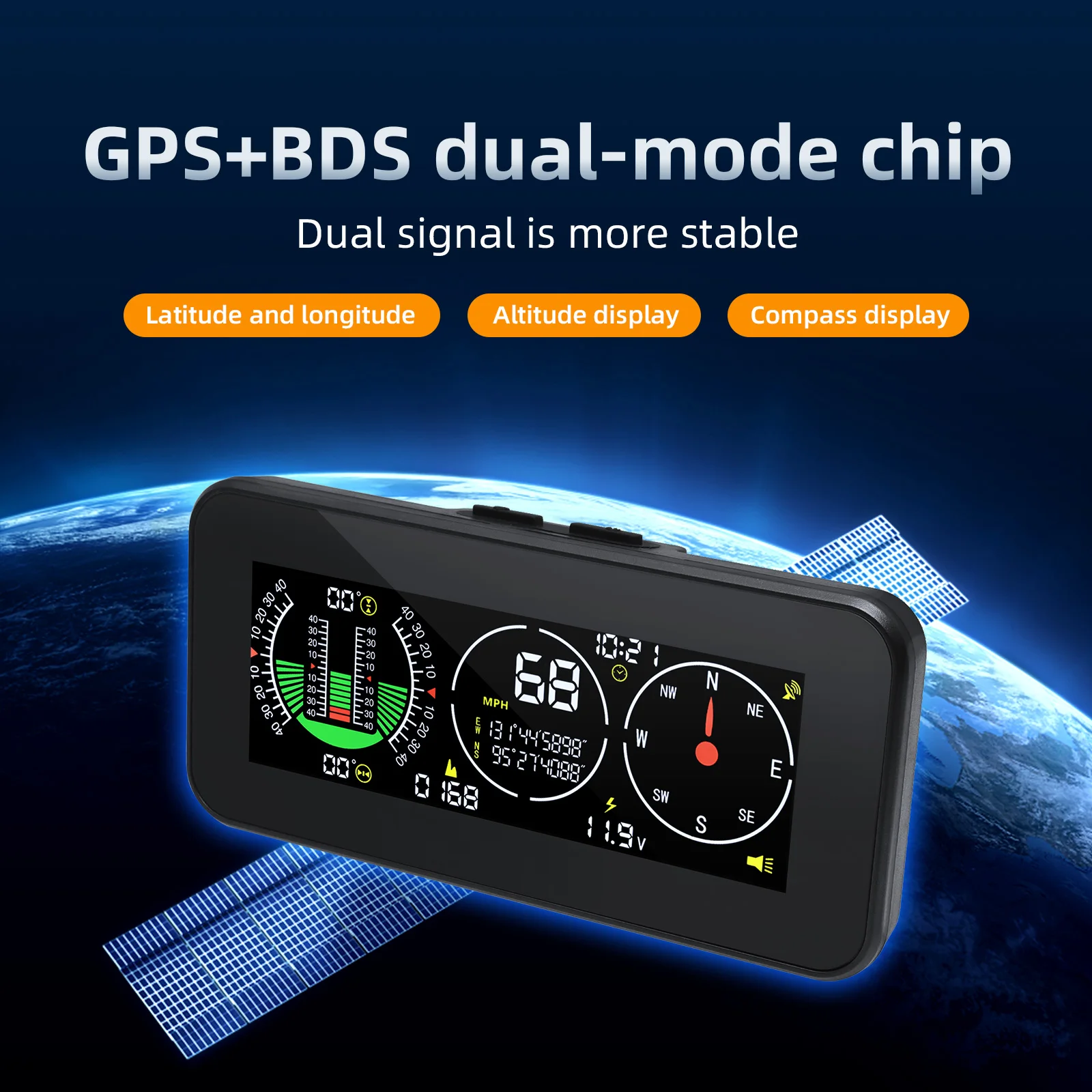 Head Up Display Off Road Inclinometer Digital Speed Slope Meter GPS