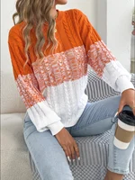 Woman Casual Color Block Striped Sweater Round Neck Lantern Long Sleeve Twist Knitted Tops for 2025 Autumn Winter Women Clothes - Image 4