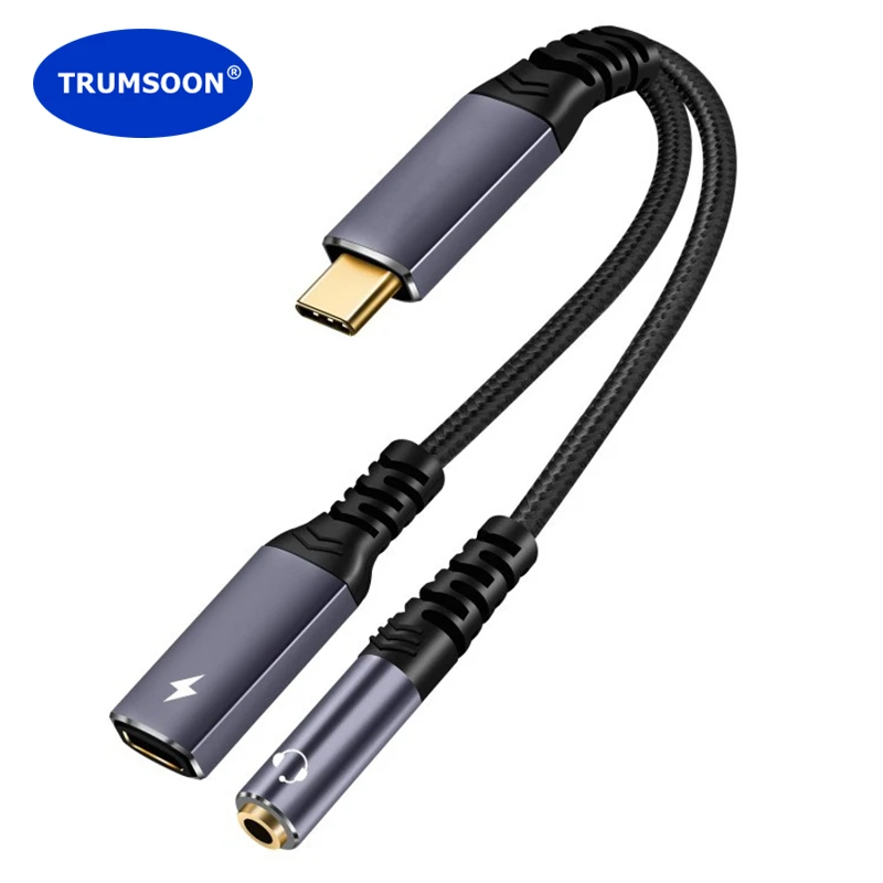 

Trumsoon 2 in 1 USB C to 3.5mm Jack Aux Earphone Type C PD Charging Splitter for Macbook iPhone 15 Samsung iPad Huawei Xiaomi
