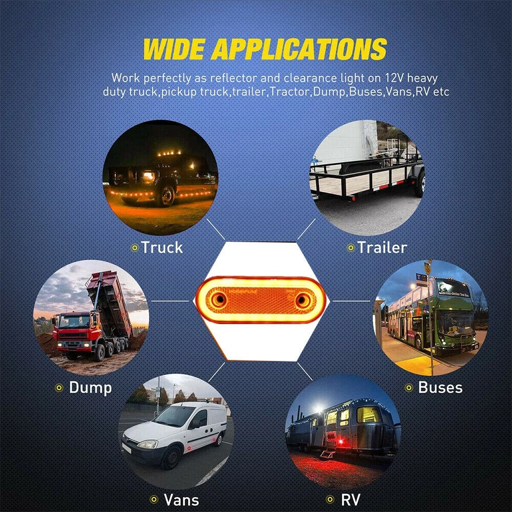 20PCS Trailer LED Side Lights 12v 24v Oval 20Led Amber Side Outline Marker Lamps Trailer Truck Lorry Rear Lights led marker lights