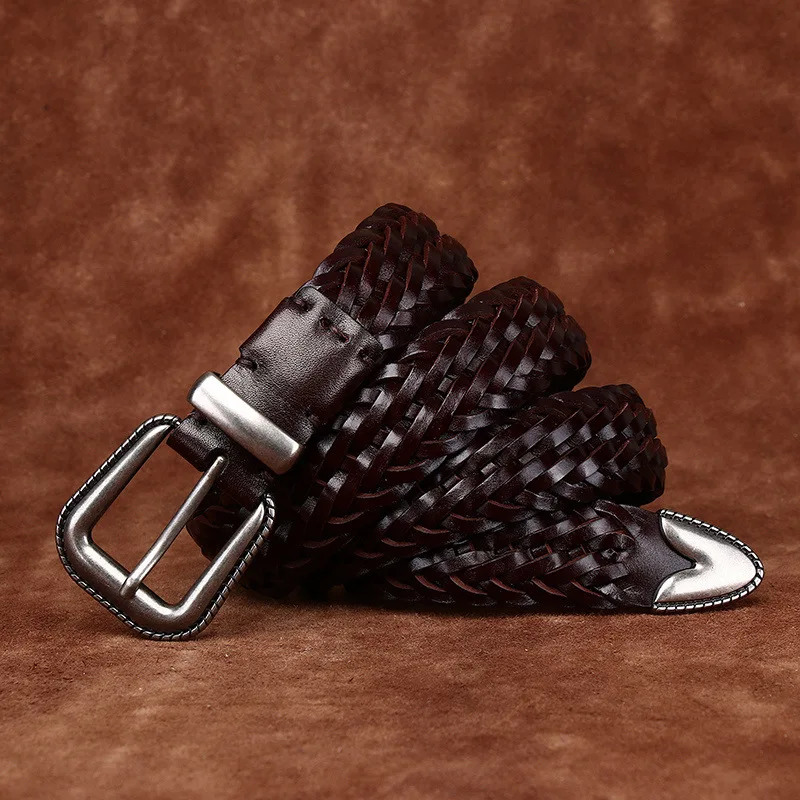 3,2 CM Rindsleder Hohe Qualität Echtes Leder Gürtel für Männer Frauen Hand Woven Gürtel Strap Männlichen Pin Schnalle Jeans Cowboy Cintos Luxus – Detail 8