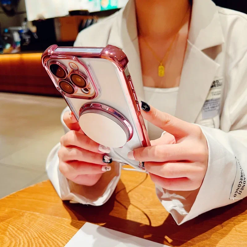 Clear Magnetic Shockproof Phone Case with Holder Bracket