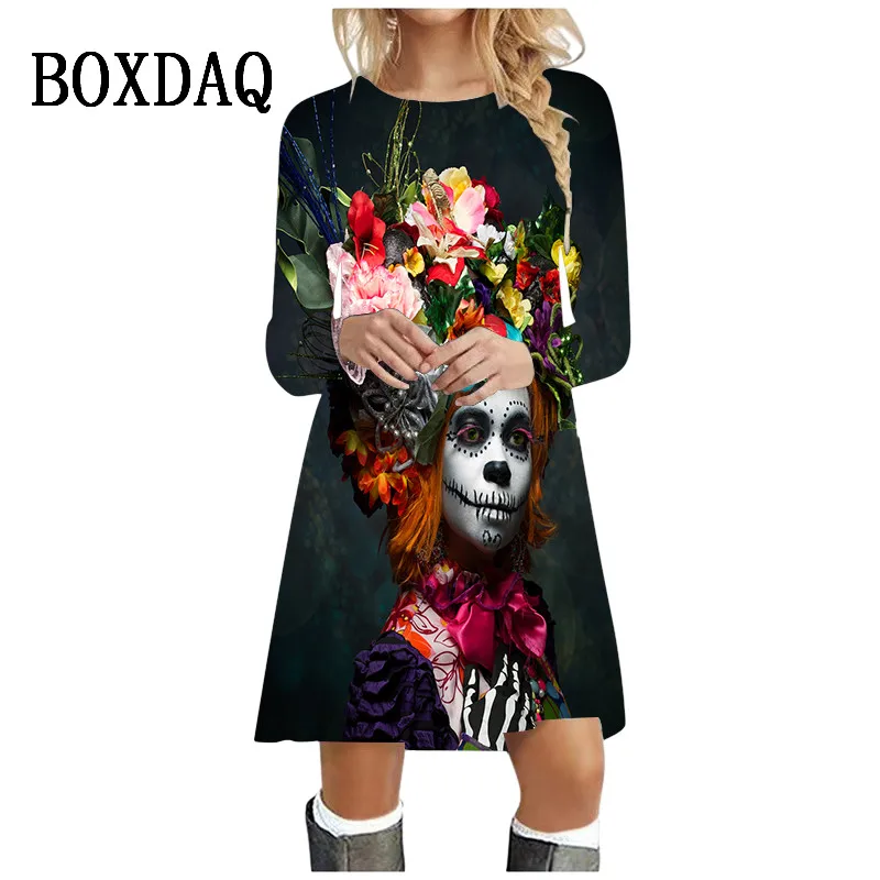 

Harajuku Abstraction Pattern 3D Print Women Dress 2023 New Autumn Clothing Long Sleeve O-Neck Loose Casual Dress Ladies Vestidos