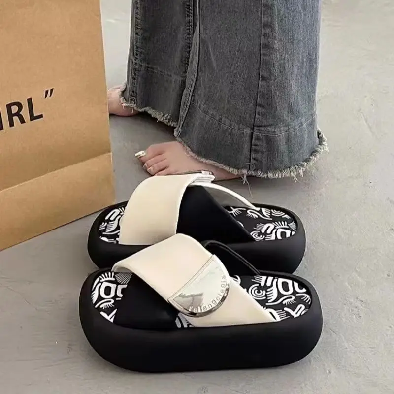 Fashion Summer 2024 Women's Platform Slippers Comfort Crisscross Band Sandals Slides Beach Home Casual Open Toe Soft
