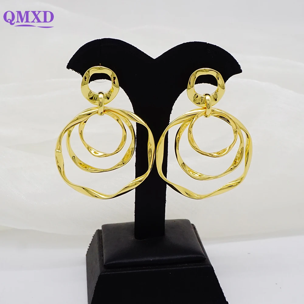 

Fashion Gold Color Plated Round Earrings Jewelry For Women African Dubai Drop Dangle Earring Classic Lady Accesories