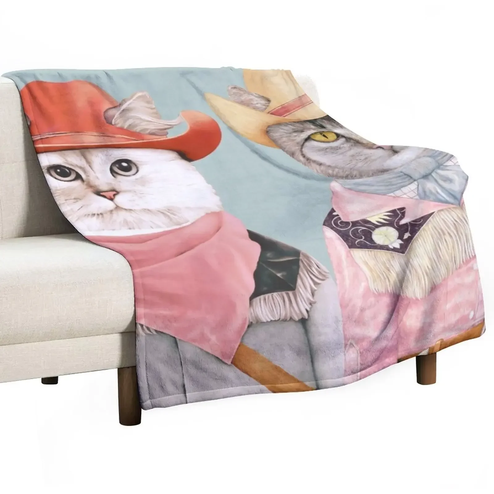 

Cowboy Cats Throw Blanket wednesday Flannel Fabric Multi-Purpose Giant Sofa Blankets