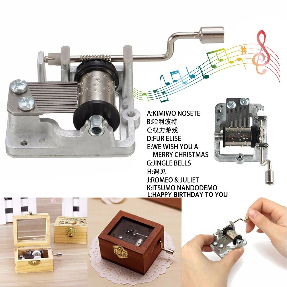Mini Hand Cranking Music Movement Five Songs Choice DIY Music Box Home Decorative Collectibles Mechanical Hand Crank Music Box 2
