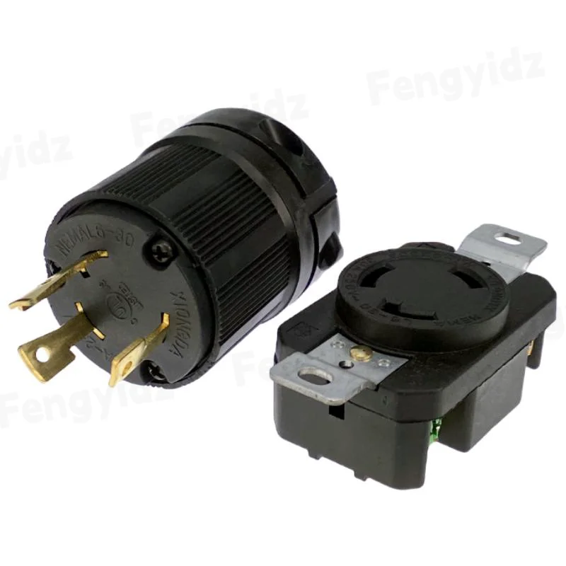 Plug Adapter Power Cord Plug Black American 30A 250V NEMA L6-30P L6-30R US 3-hole anti-off industry power plug socket inline wire connector