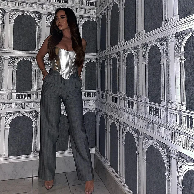 Metallic Lace Up Corsets Top 49
