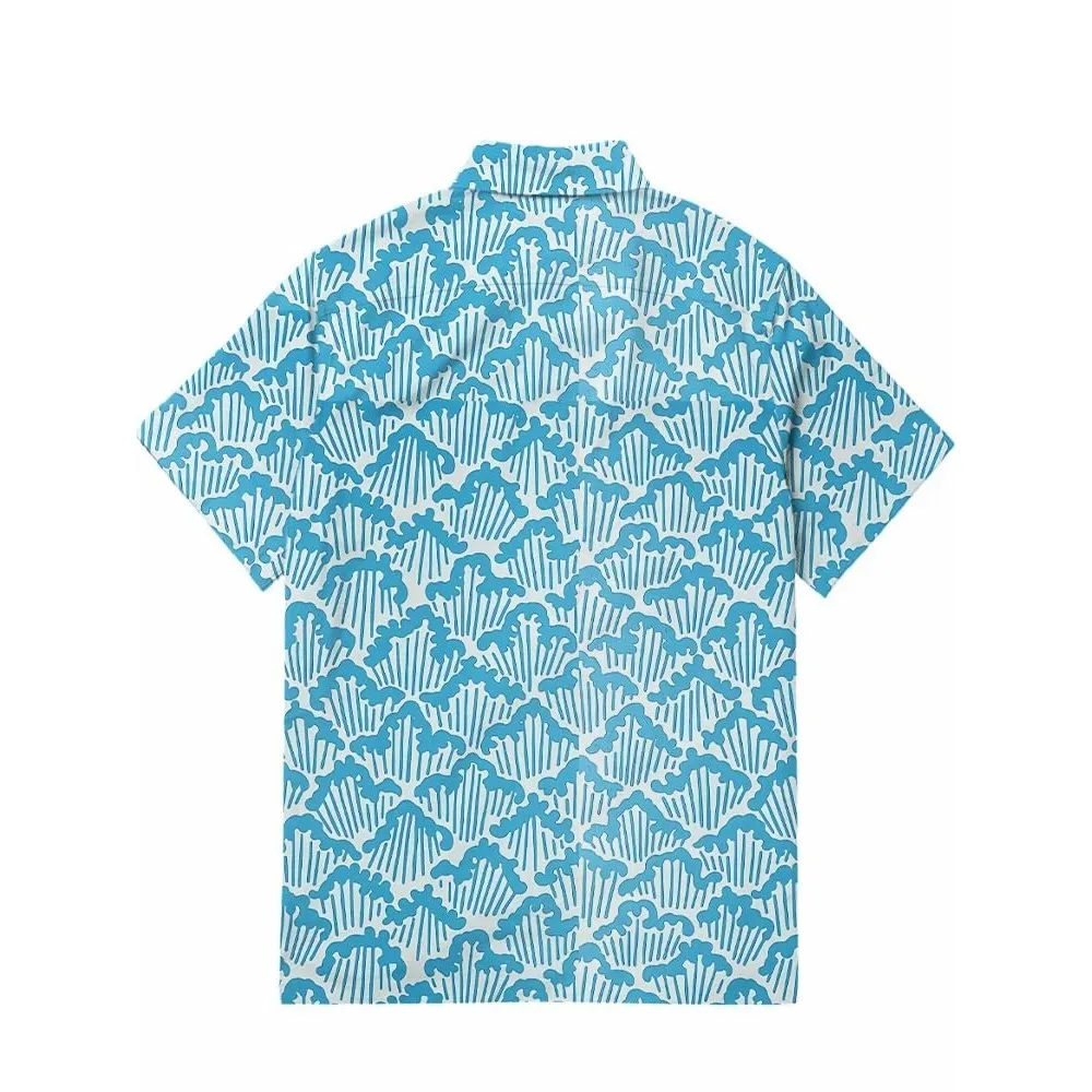 Blue Wave Cotton Shirt Ukiyo-e Painting Men's Hawaiian Shirt Summer Short Sleeve Button Down Shirts Funny Tropical Tops