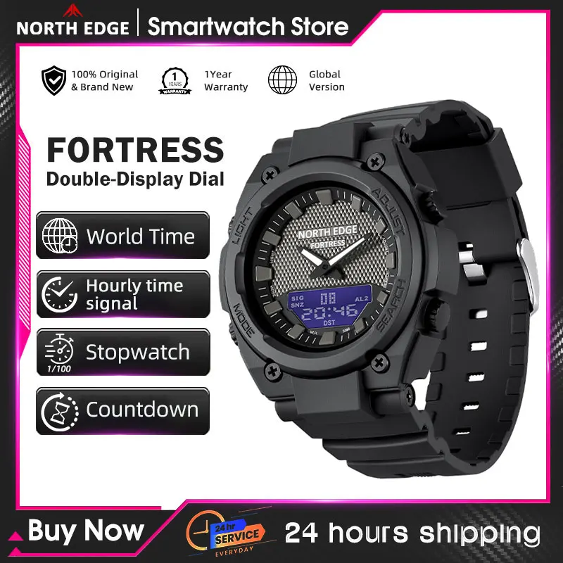 NORTH EDGE FORTRESS Men's Waterproof Sports Digital Watch with Stopwatch and World Time Function