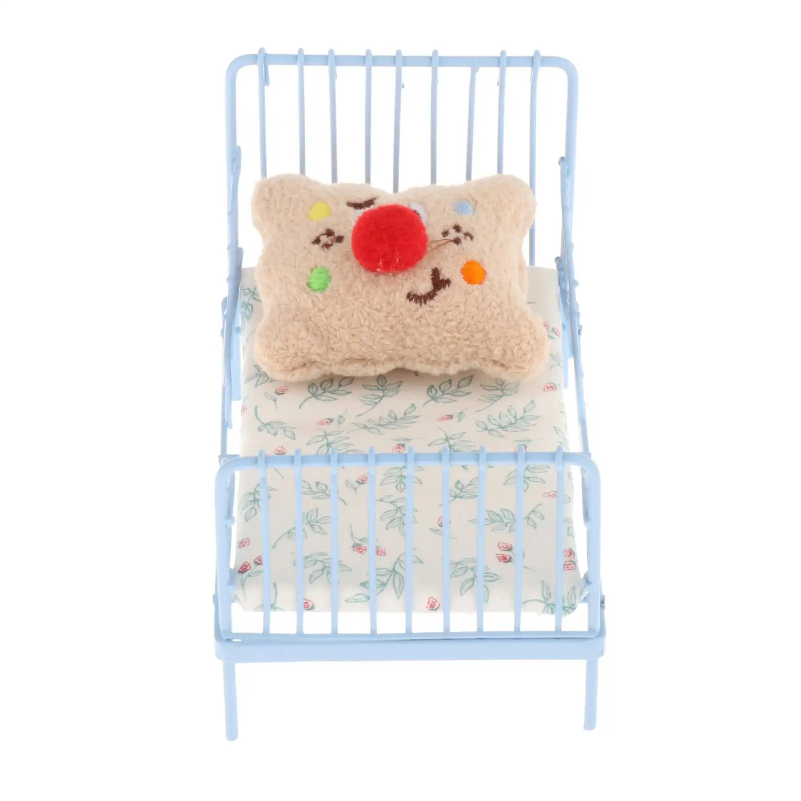 

1/12 Scale Miniature Bed Bird Pattern Decor Accessory Photo Props 1:12 Dollhouse Small Single Bed for Children Room Bedroom