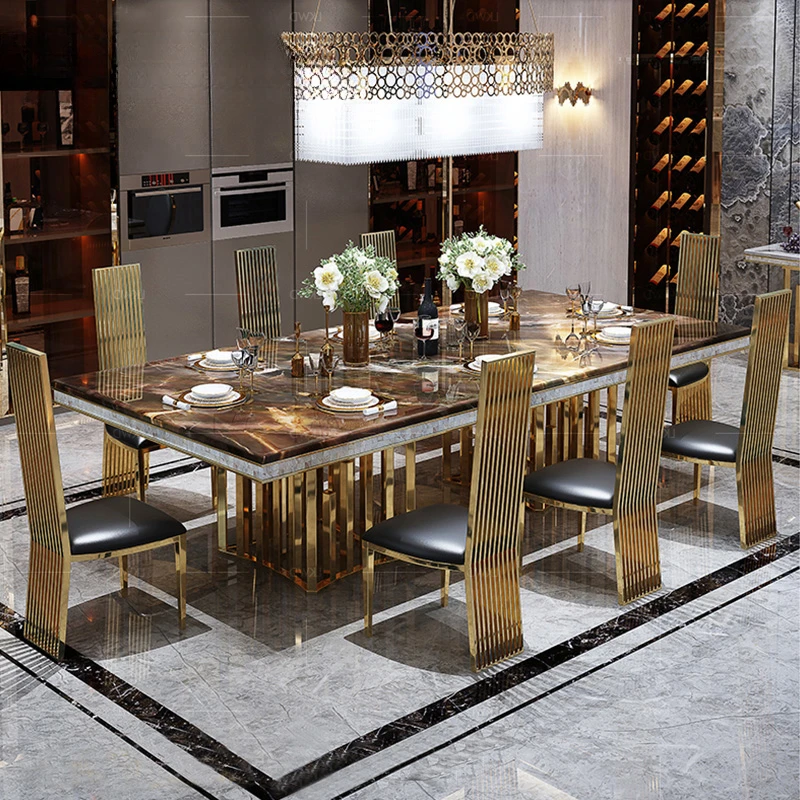 

Modern Marble Dining Tables Modern Rectangular Gold Stainless Steel Large Apartment Dining Table
