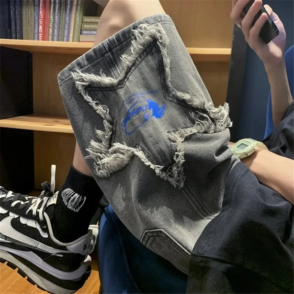 Pentagram Embroidery Y2k High Waist Casual Jean Shorts Women Gothic Loose Hip Hop Harajuku Streetwear Korean Style Denim Shorts