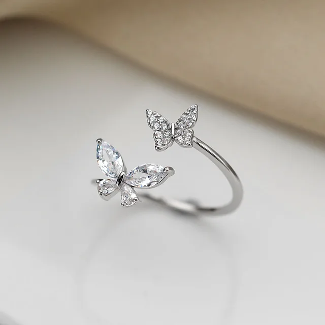 Butterfly Inlaid Rhinestone Ring Women's Design Advanced Zircon Adjustable Rings Sparkle Dainty Wedding Jewelry Gift 1