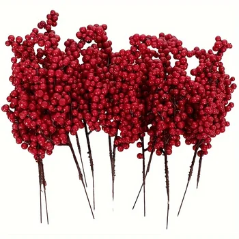 12/1PCS Set of Bright Red Artificial Christmas Tree Decoration Berries - DIY Holiday Decoration
