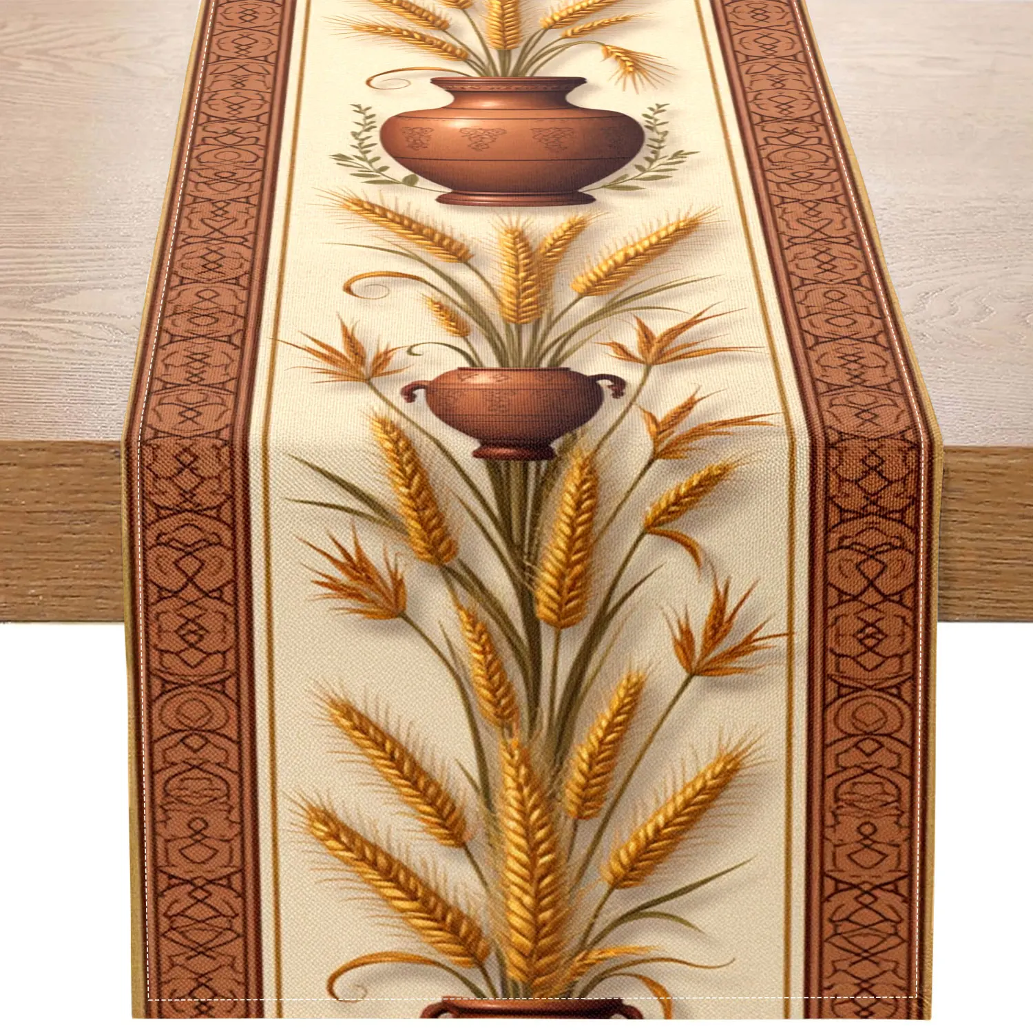 .Earthenware Pot Wheat Table Runner 1