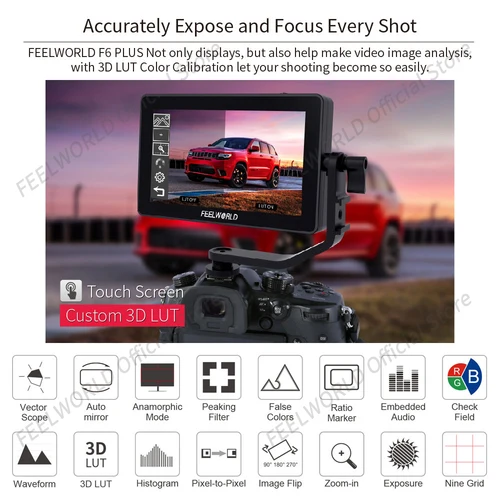 FEELWORLD 카메라 DSLR 필드 모니터, 6 인치, 3D LUT 터치 스크린, IPS FHD 1920x1080 비디오 초점 보조, 4K HDMI 지원, F6 PLUS V2 2