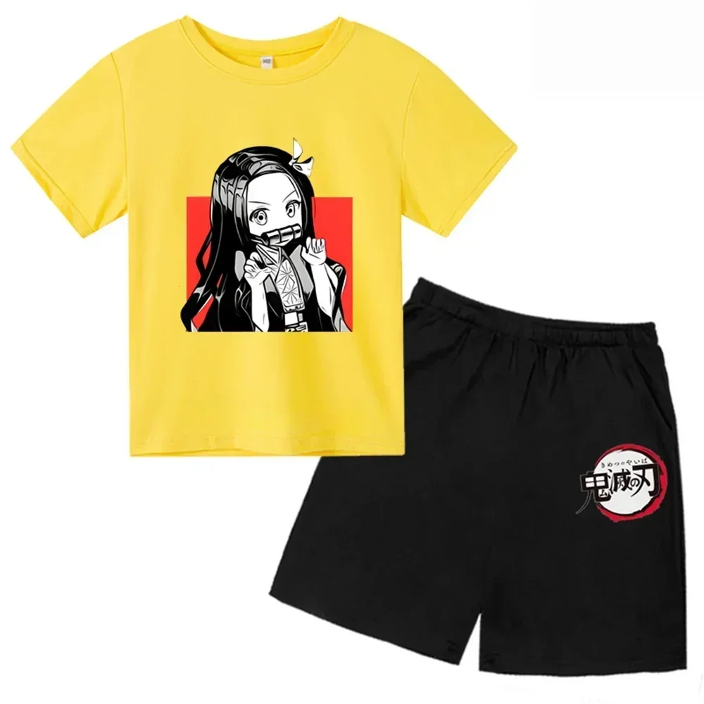 thumbnail image 1 of Conjunto de camiseta y pantalones cortos con estampado de Kamado Nezuko de Demon Slayer para adolescentes y niños, ropa de manga corta para niños y niñas, 1 of 5