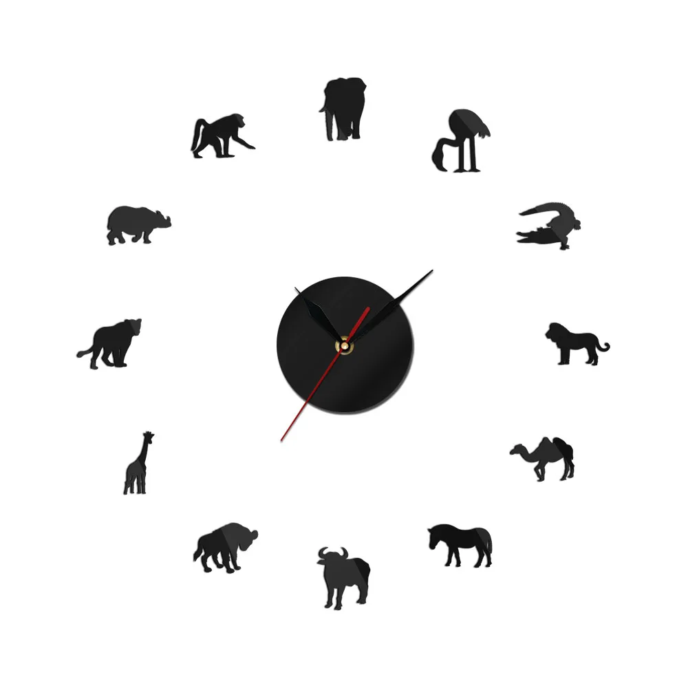 Self Adhesive Wall Clocks Large Wall Clock African Animals 3d Large