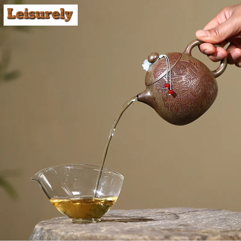 290ml Authentic Yixing Purple Clay Teapots Handmade Dragon Pattern Dragon Egg Pot Raw Ore Agilawood Mud Kettle Zisha Tea Set Cha