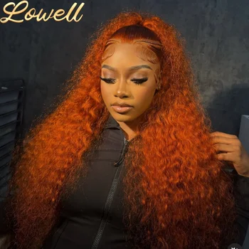 30Inch Orange Ginger Water Wave Lace Front Wigs 13x4 13x6 #350 Colored Wigs Brazilian Human Hair Deep Wave Curly Wigs 260Density 1