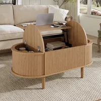 Table basse ovale réglable avec espace de rangement, style vintage, table basse de salon, table de rangement multifonctionnelle 4