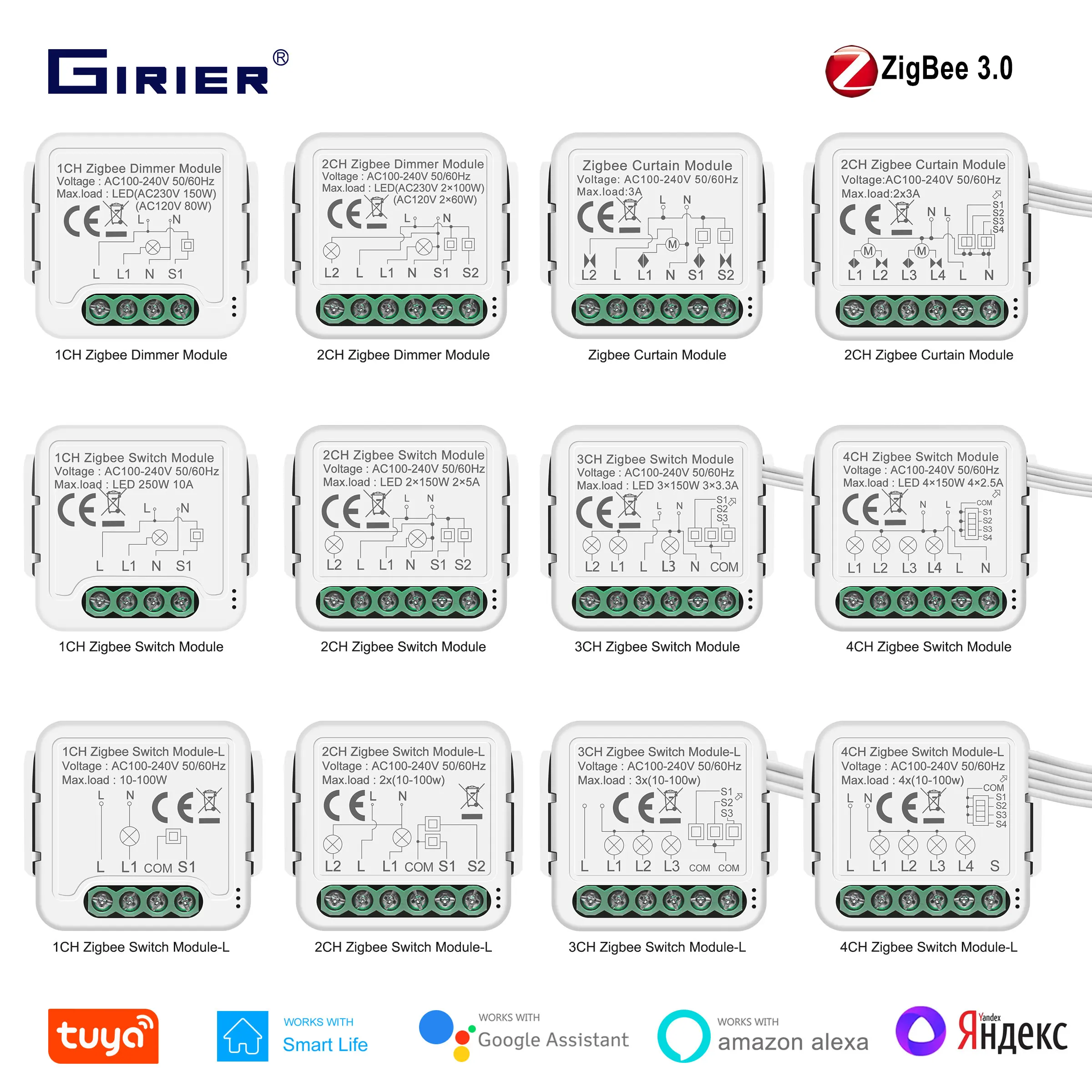 Girier-tuya Inteligente Zigbee Luz Cortina Dimmer Módulo Switch Faça Você Mesmo Smart Home Automation Relé Funciona com Alexa Hey Google Alice