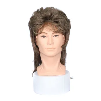 Parrucca Mullet Parrucche da uomo Vintage anni '80 Ricci Permed Parrucchino sintetico unisex marrone nero per cosplay, feste e uso quotidiano