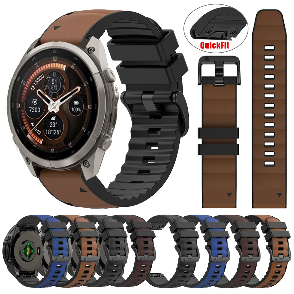 Premium Hybrid Leather-Silicone Watch Strap with QuickFit Design (26mm/22mm)