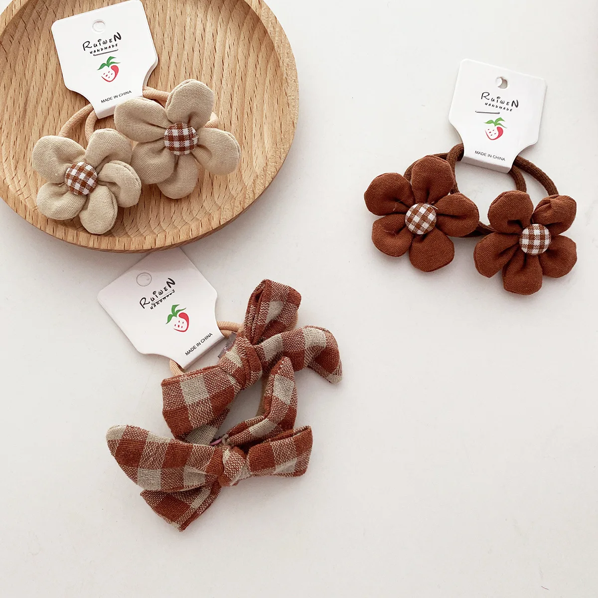 Kawaii Coffee Flower Bow Scrunchie Child Girl Kids Cute Elastic Hair Rubber Band Accessories Tie Hair Ring Rope Holder Headdress vintage coffee neck strap keychain beautiful lanyard credit card holders keycord key holder diy hanging rope phone accessories