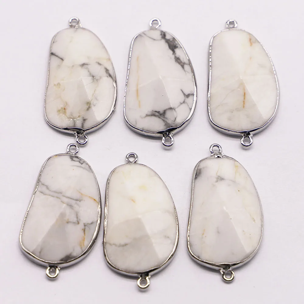 Natural White Turquoise Stone Irregular Connector Pendants Slice Necklaces Silver Plated Edge Charms Diy Jewelry Wholesale 6Pcs