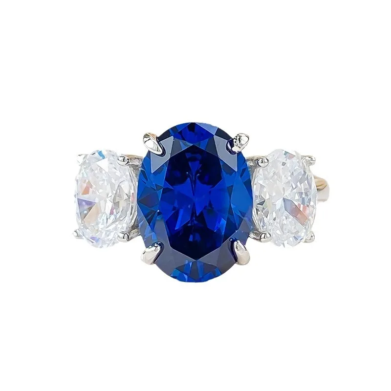 

S925 Серебряное кольцо Дракон золотые ювелирные изделия Новые 8*11 Королевский синий четырехкоготный браслет три бриллианта обручальное кольцо