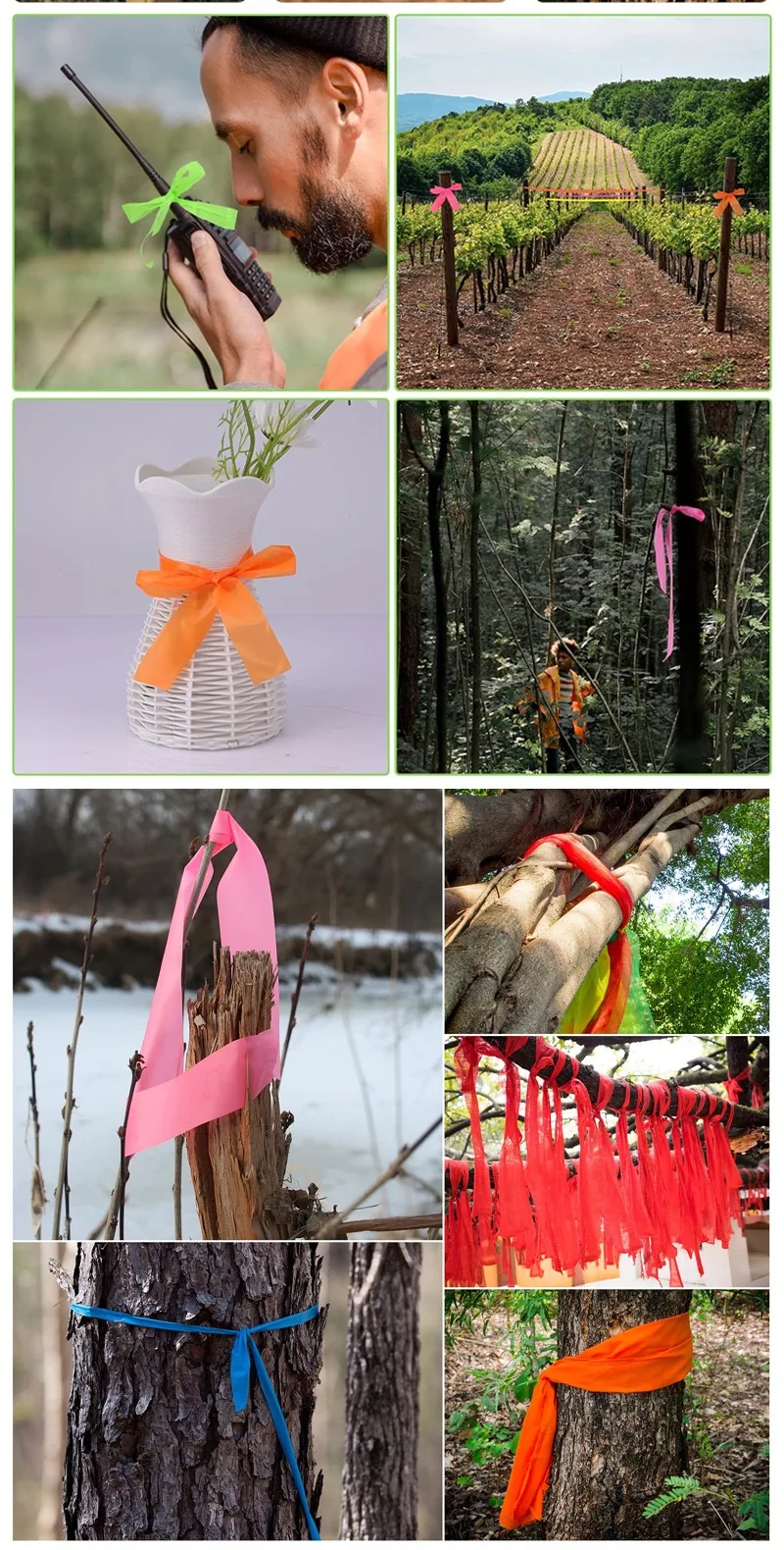 10-Farbiges Fluoreszierendes Markierungsband, 2,5 cm x 27,4 m pro Rolle, Nicht-Klebendes Plastikband für Baum/Jagd/Weg/Grenzmarkierung – Detail 5