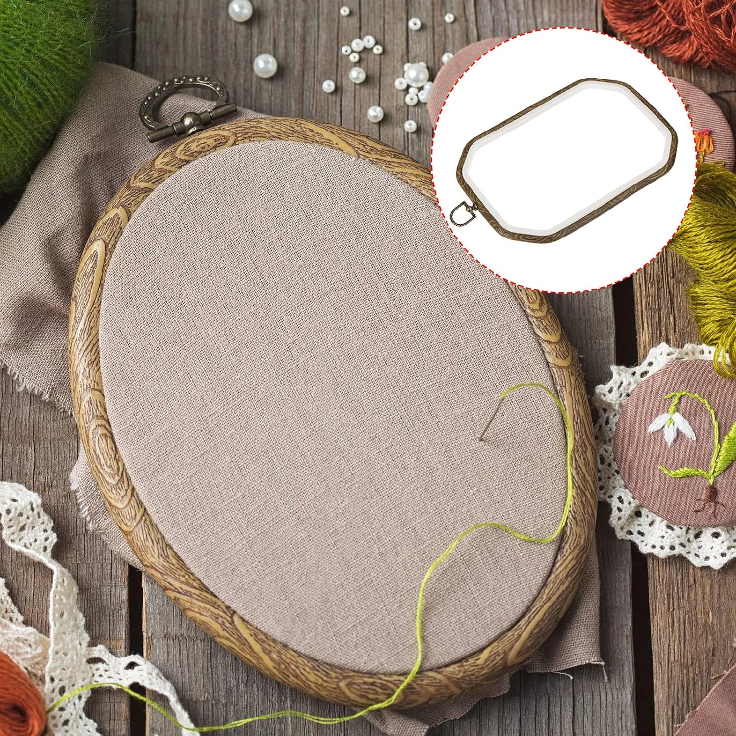 Embroidery Hoop Frame 9x6.5 Inch Octagon Imitated Wood Cross-Stitch Ring for Art Sewing Ornament