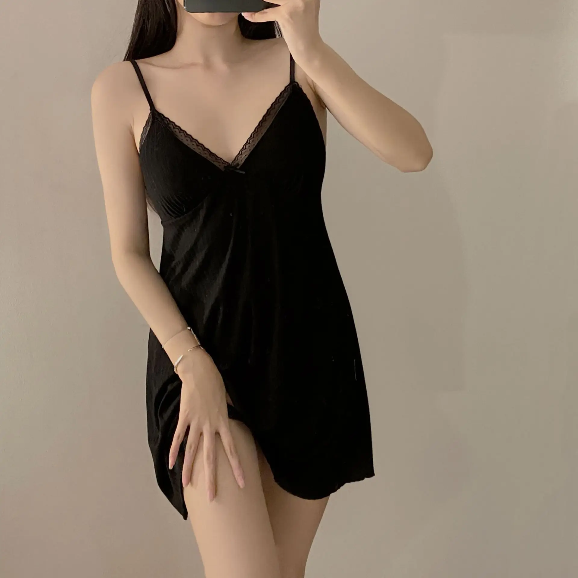 New Pajamas Women's Summer Modal V-neck Pure Desire Slip Nightdress Soft and Simple Japanese Girl's Homewear