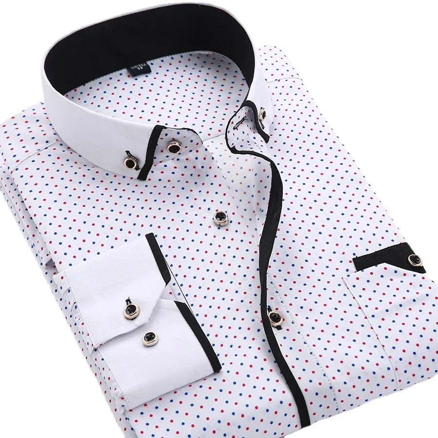 Men Fashion Casual Long Sleeved Printed Shirt Slim Fit Male Social Business Dress Shirt Brand Men Clothing Soft Comfortable dress shirts men casual shirts