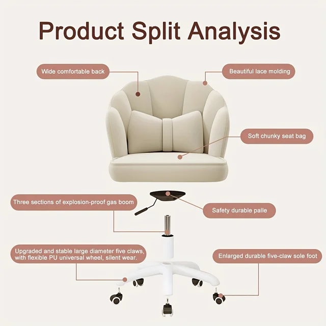 كرسي مكتب كرسي مكتب بتلة لطيف ، كرسي منزلي من القماش الحديث ارتفاع قابل للتعديل كرسي ماكياج كرسي الكمبيوتر