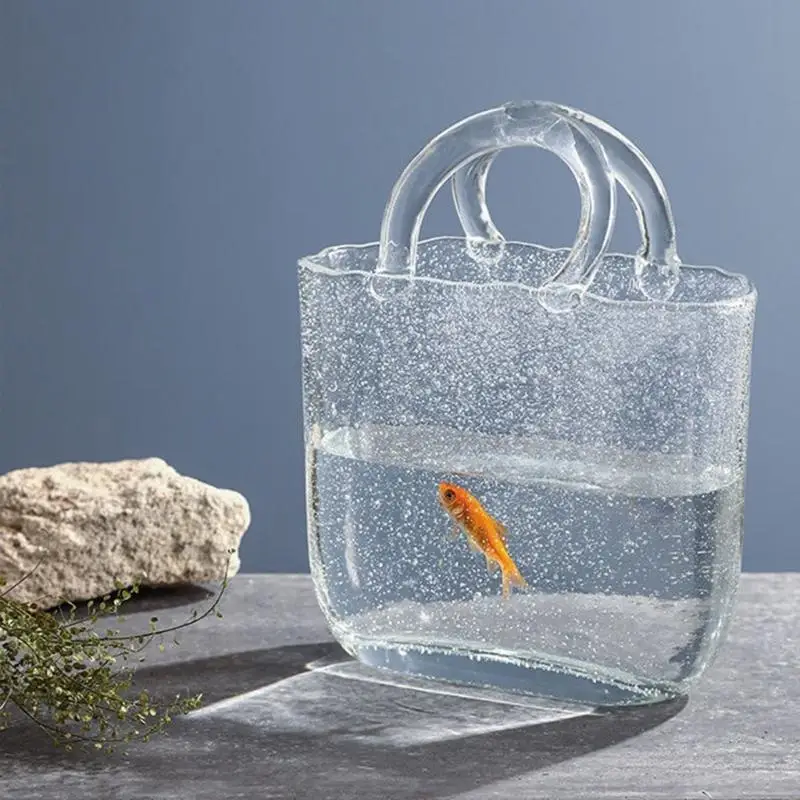 Clear Glass Vase Fish Tank Decoration Ornaments Handbag Decoration for Wedding Birthday Holiday Party Decoration 2