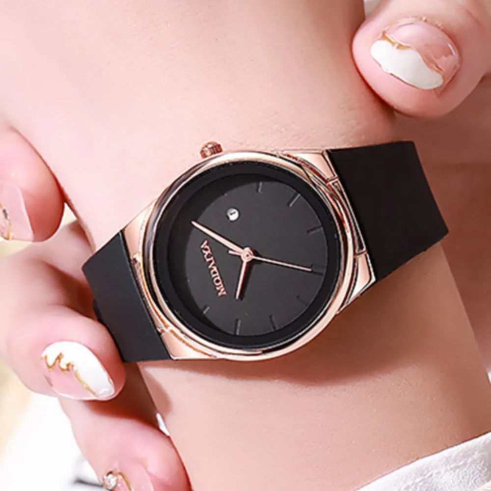 

Simplicity 2023 Ladies Black Rose Gold Case Round Calendar Quartz Watch Fashion Silicone Strap Women's Clock Wristwatch