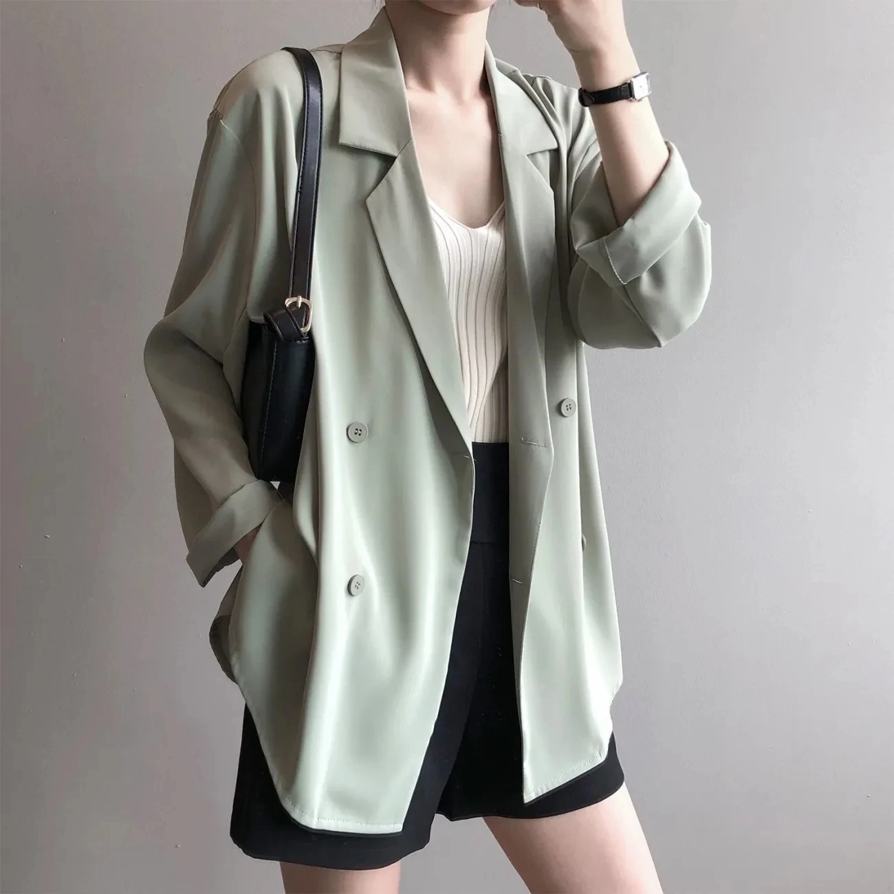 

2022 New Korean Fashion Loose Thin Chiffon Blazer Women Spring Summer All-Match Suit Jacket Solid Color Casual Female Outerwear