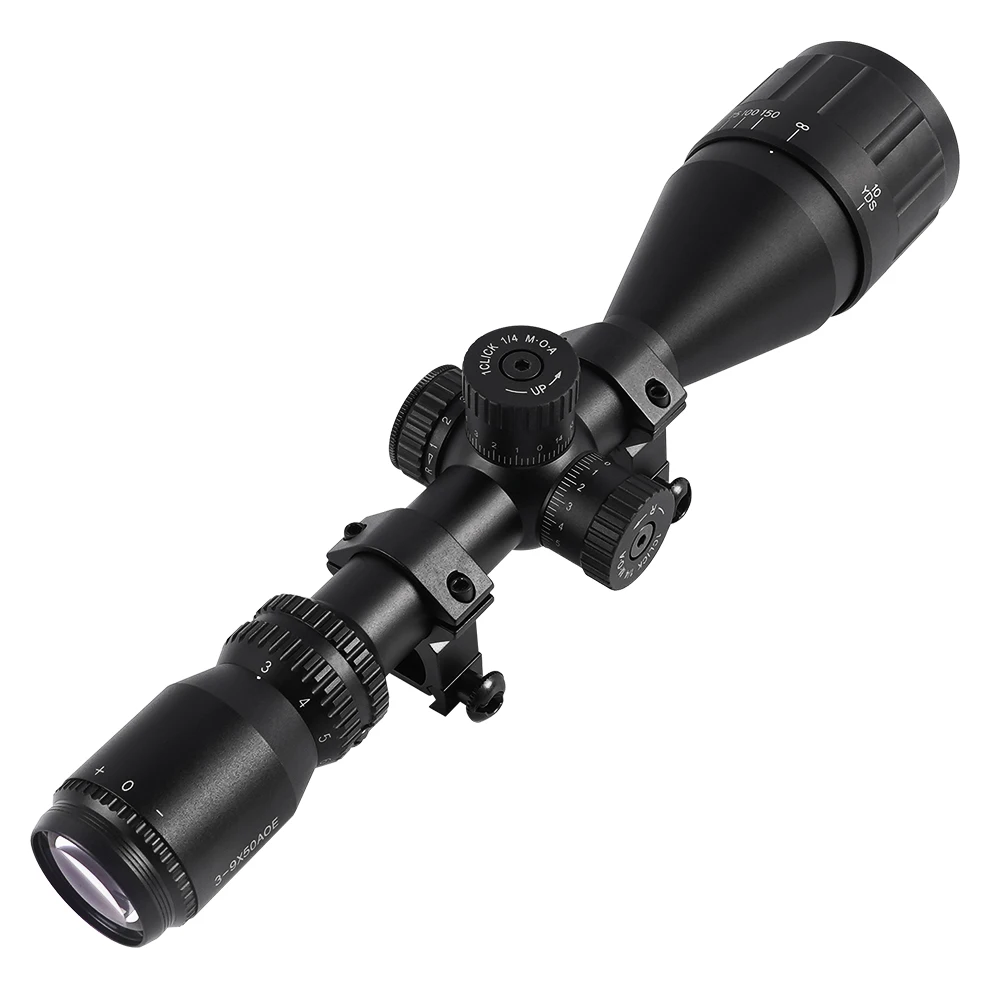 Tactical 3-9X50AOE Optical Sight Long Range Rifle Scope Red/Green Dot Laser Combo for Hunting Airsoft-Adjustable Focus