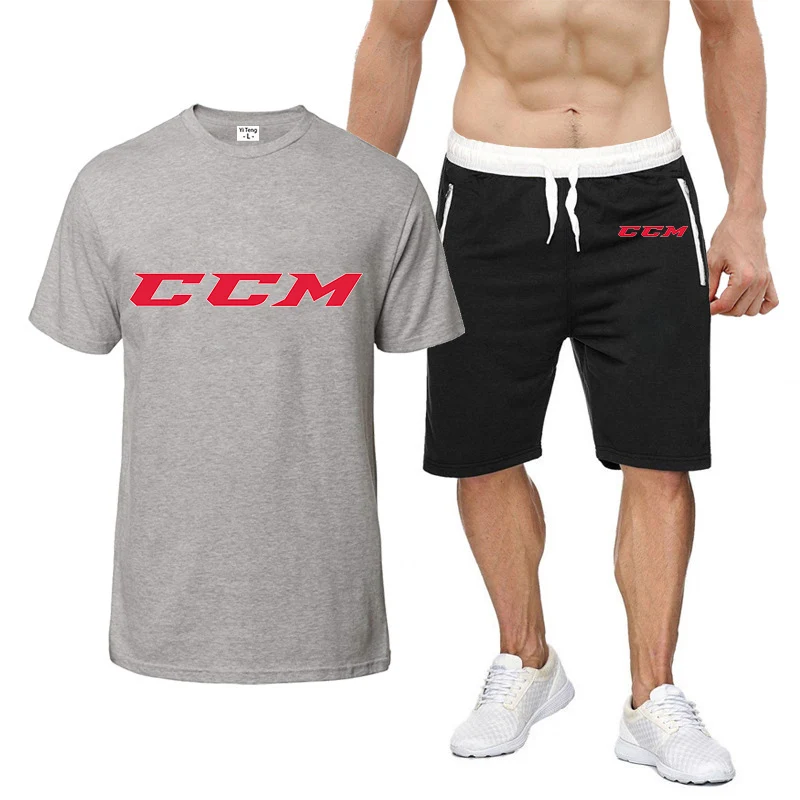 CCM 2023 summer new men's eight-color cotton short-sleeved T-shirt+shorts men's casual sportswear fitness clothes