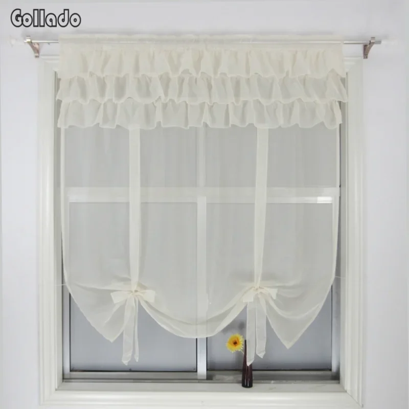 Gauze Tieblinds Curtain Flouncing Design Balcony Kitchen Seer Wave Blinds Home Tie-up Voile Window Treatments sheer curtains window curtains decor curtains